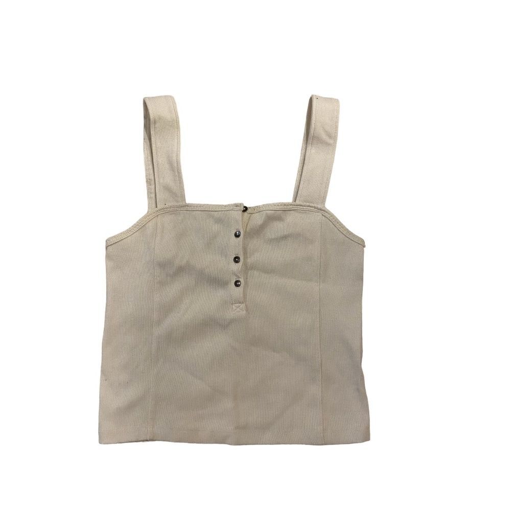 Abercrombie & Fitch Ribbed Henley Crop Tank Top Cream White Square Neck Medium